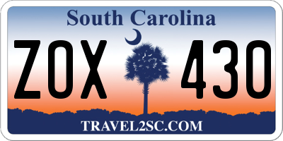 SC license plate ZOX430