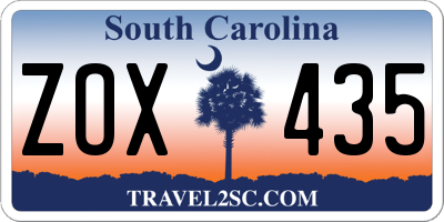 SC license plate ZOX435