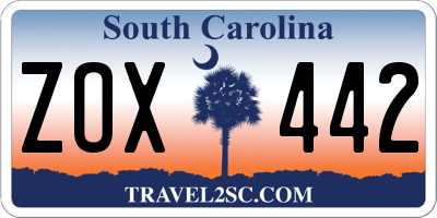 SC license plate ZOX442