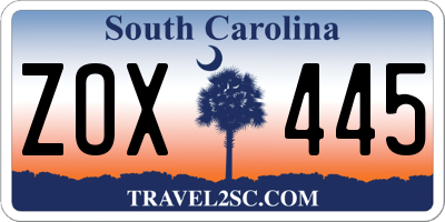 SC license plate ZOX445