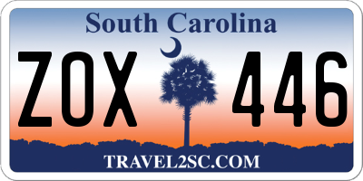 SC license plate ZOX446