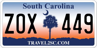 SC license plate ZOX449