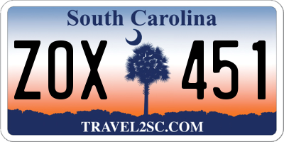 SC license plate ZOX451