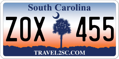 SC license plate ZOX455