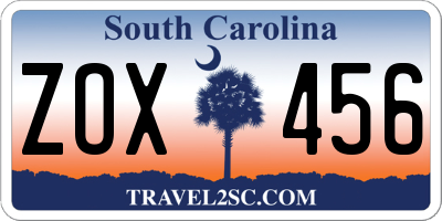 SC license plate ZOX456