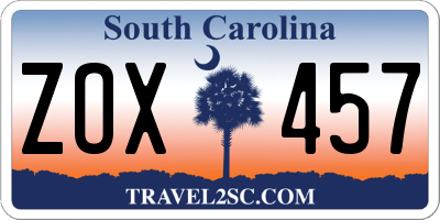 SC license plate ZOX457