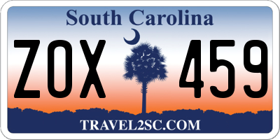 SC license plate ZOX459