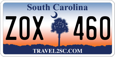 SC license plate ZOX460