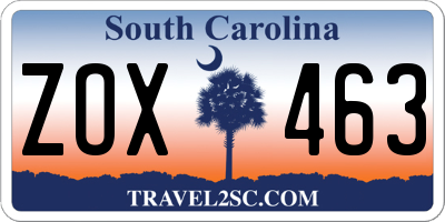 SC license plate ZOX463