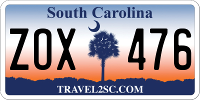 SC license plate ZOX476