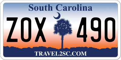 SC license plate ZOX490