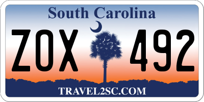 SC license plate ZOX492