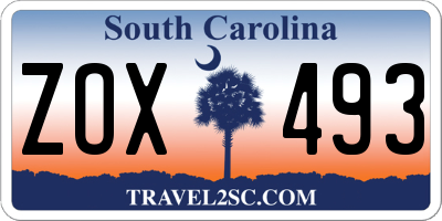 SC license plate ZOX493