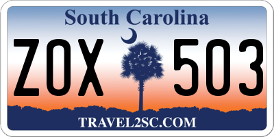 SC license plate ZOX503