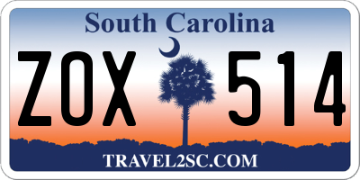 SC license plate ZOX514