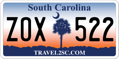 SC license plate ZOX522
