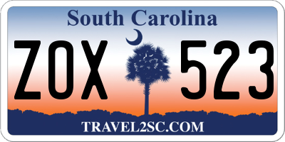 SC license plate ZOX523