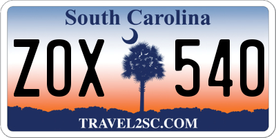 SC license plate ZOX540