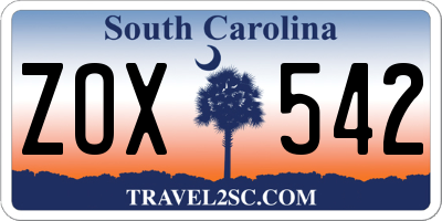 SC license plate ZOX542