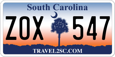 SC license plate ZOX547