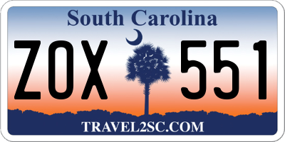 SC license plate ZOX551