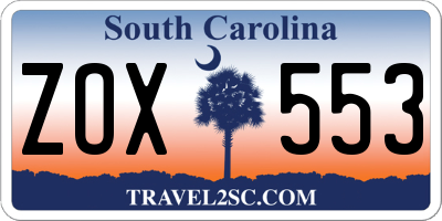 SC license plate ZOX553
