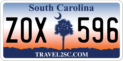 SC license plate ZOX596