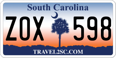 SC license plate ZOX598
