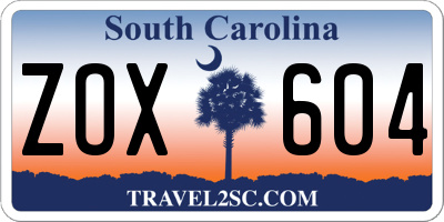 SC license plate ZOX604