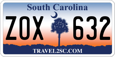 SC license plate ZOX632