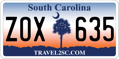 SC license plate ZOX635