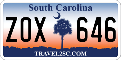 SC license plate ZOX646