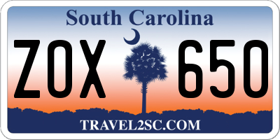 SC license plate ZOX650