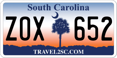 SC license plate ZOX652