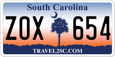 SC license plate ZOX654
