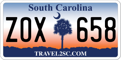 SC license plate ZOX658