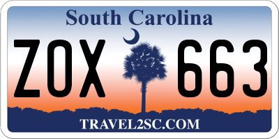 SC license plate ZOX663