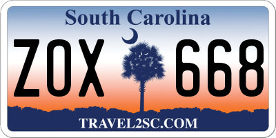 SC license plate ZOX668