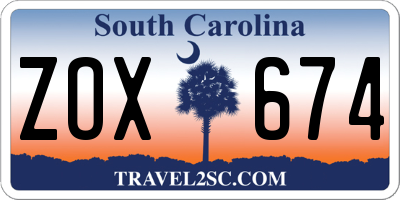 SC license plate ZOX674
