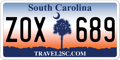 SC license plate ZOX689