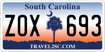 SC license plate ZOX693