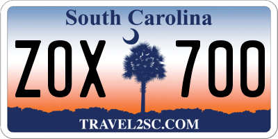 SC license plate ZOX700