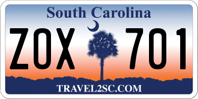 SC license plate ZOX701