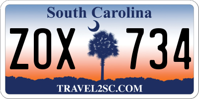 SC license plate ZOX734