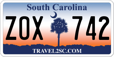 SC license plate ZOX742