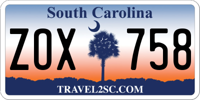 SC license plate ZOX758
