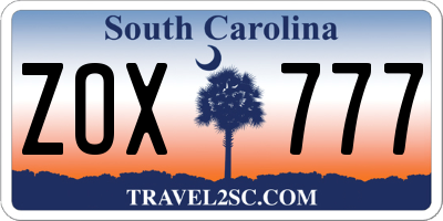 SC license plate ZOX777