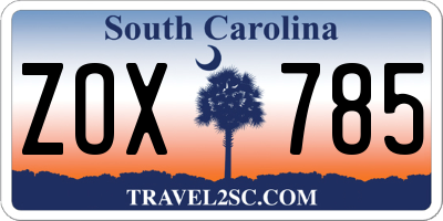 SC license plate ZOX785