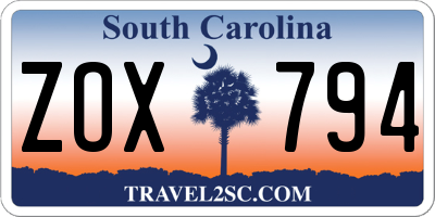 SC license plate ZOX794
