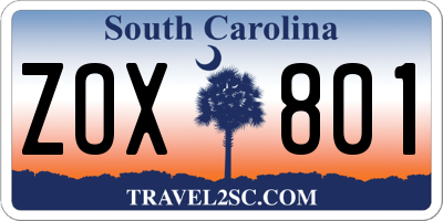 SC license plate ZOX801
